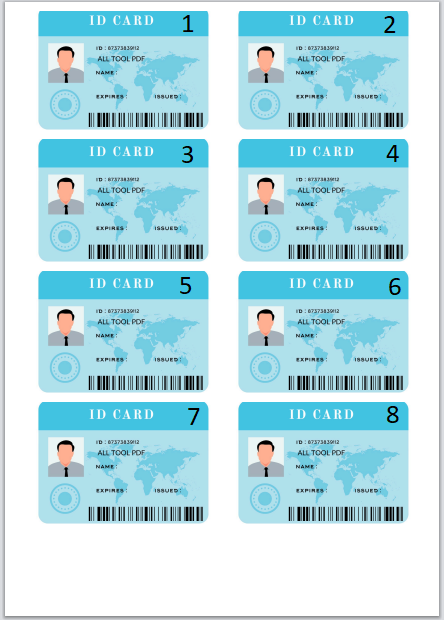 A4 paper with multiple ID cards printed front and back perfectly aligned